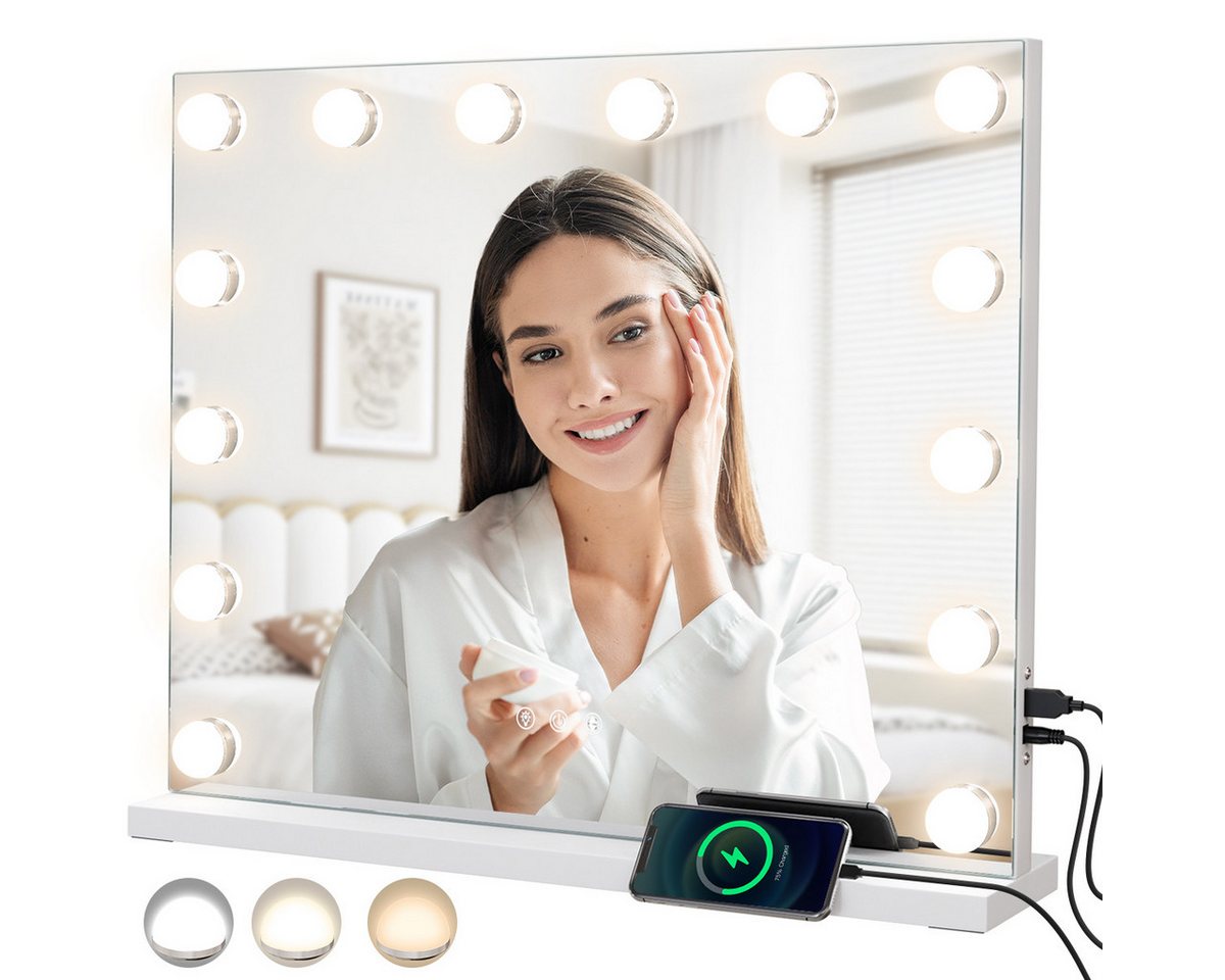 MCURO Kosmetikspiegel mit beleuchtung, 14 Sonder-LEDs, Schminkspiegel für Schminktisch (Tischspiegel, 3 Lichtmodi), Kosmetikspiegel,Dimmbar,Memory-Funktion,USB-Ladeanschluss Bild 2