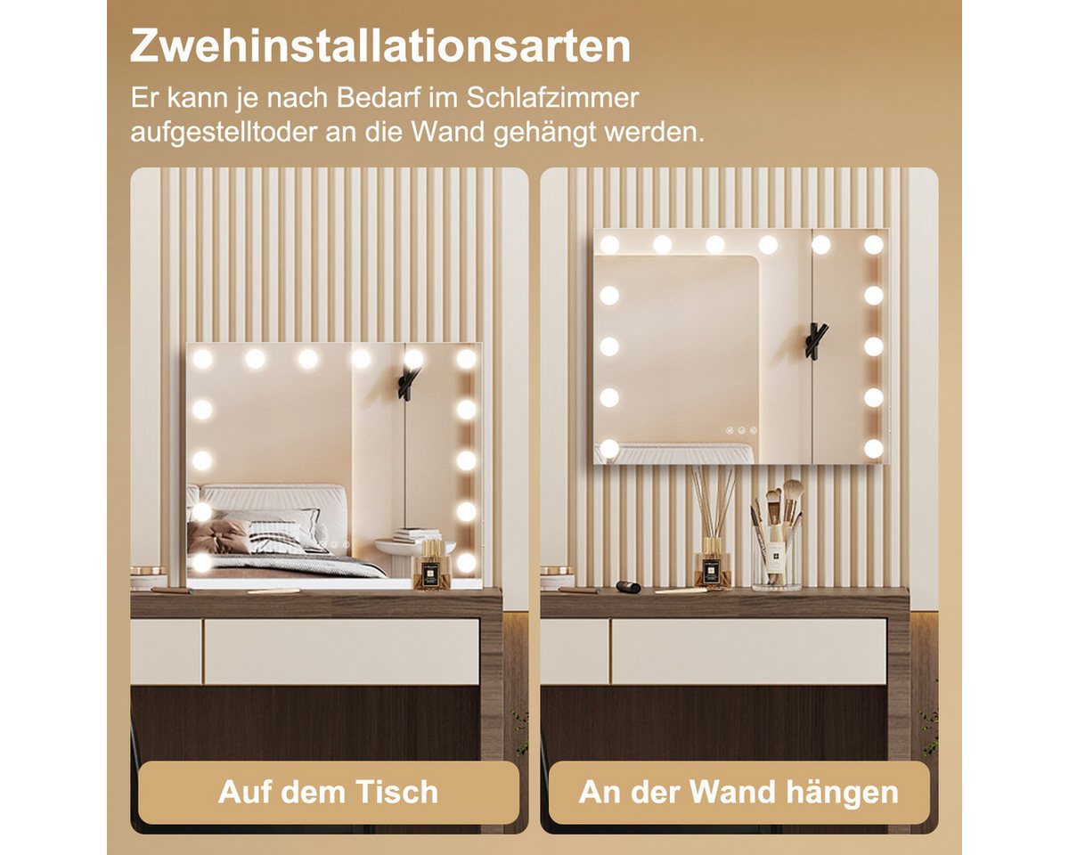 MCURO Kosmetikspiegel mit beleuchtung, 14 Sonder-LEDs, Schminkspiegel für Schminktisch (Tischspiegel, 3 Lichtmodi), Kosmetikspiegel,Dimmbar,Memory-Funktion,USB-Ladeanschluss Bild 5