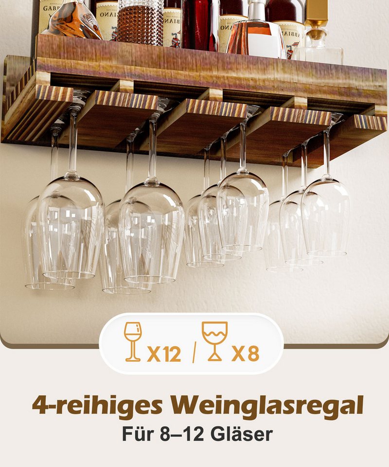 Yorbay Weinregal Set, Weinregal aus Holz Wandregal für Flaschen & Gläser, Wandregal Wandmontiertes Weinregal