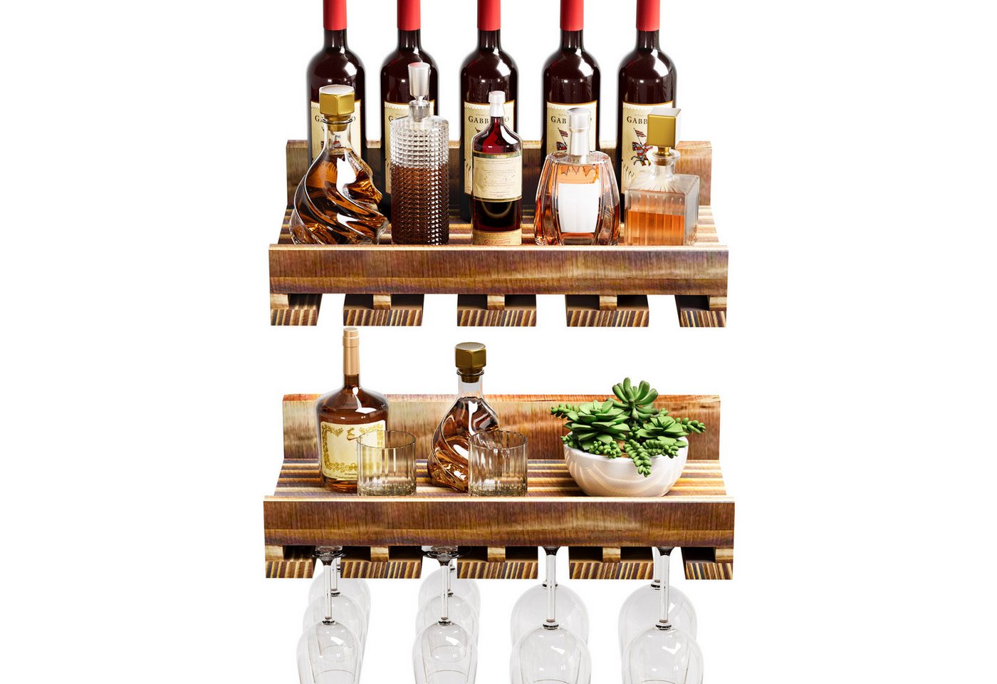 Yorbay Weinregal Set, Weinregal aus Holz Wandregal für Flaschen & Gläser, Wandregal Wandmontiertes Weinregal Bild 5