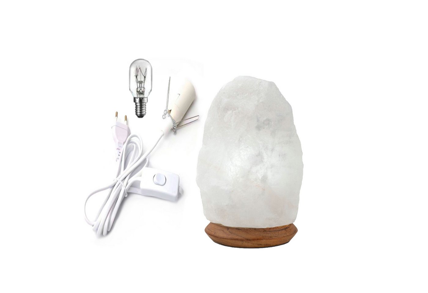 HAF Salzkristall-Tischlampe Salzlampe Naturform 2-3kg Weiß Salzkristalllampe inkl. Fassung + Birne, Leuchtmittel wechselbar, Warmweiß/Rosa, Handgefertigt - jeder Stein ein Unikat Bild 3