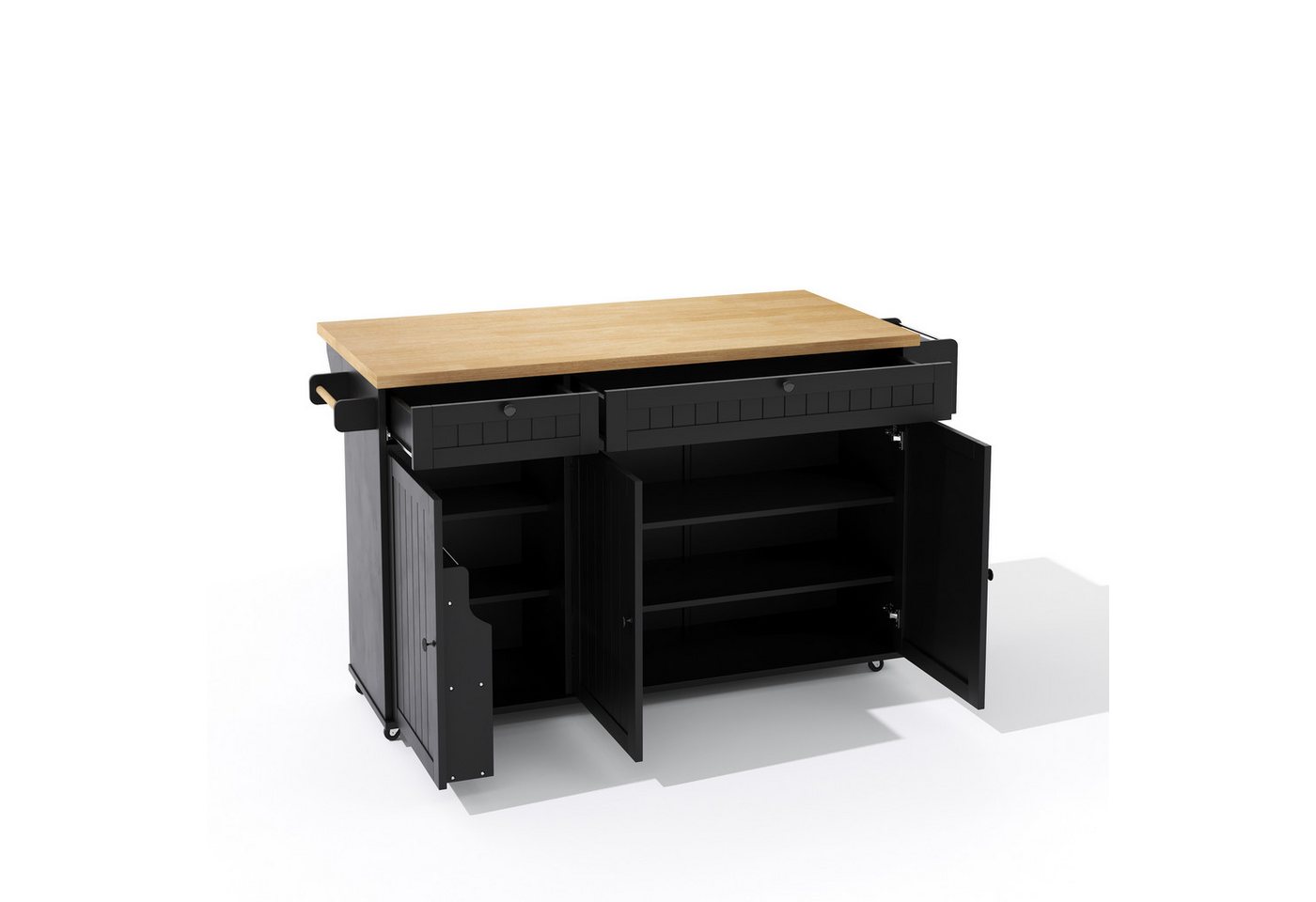 Flieks Küchenwagen Kücheninsel mit erweiterbarer Arbeitsplatte, Türregal und Rollen, (1 St), Servierwagen Küchenschrank Buffetschrank mit Schubladen Schwarz Bild 4