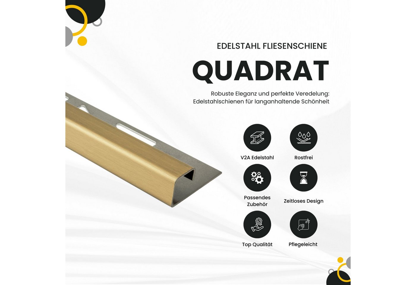 tktrading24 Abschlussprofil Quadrat Fliesenprofil Edelstahl V2A L250cm H10 gold gebürstet Bild 4