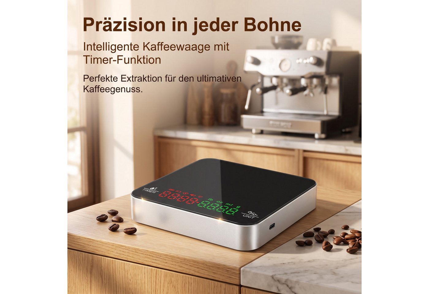 AIMAX Feinwaage Kaffeewaage 0,1 g genau mit Timer und USB-Akku, (haushaltswaage digital für die küche, küchenwaage digital gramm genau), küchenwaage 0 1g genau,digitale waage küche Bild 2