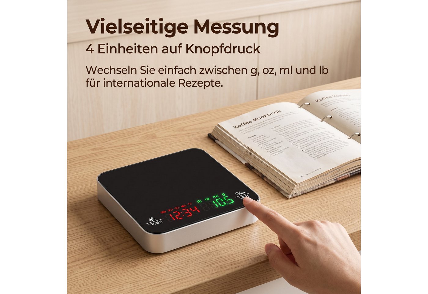 AIMAX Feinwaage Kaffeewaage 0,1 g genau mit Timer und USB-Akku, (haushaltswaage digital für die küche, küchenwaage digital gramm genau), küchenwaage 0 1g genau,digitale waage küche Bild 3