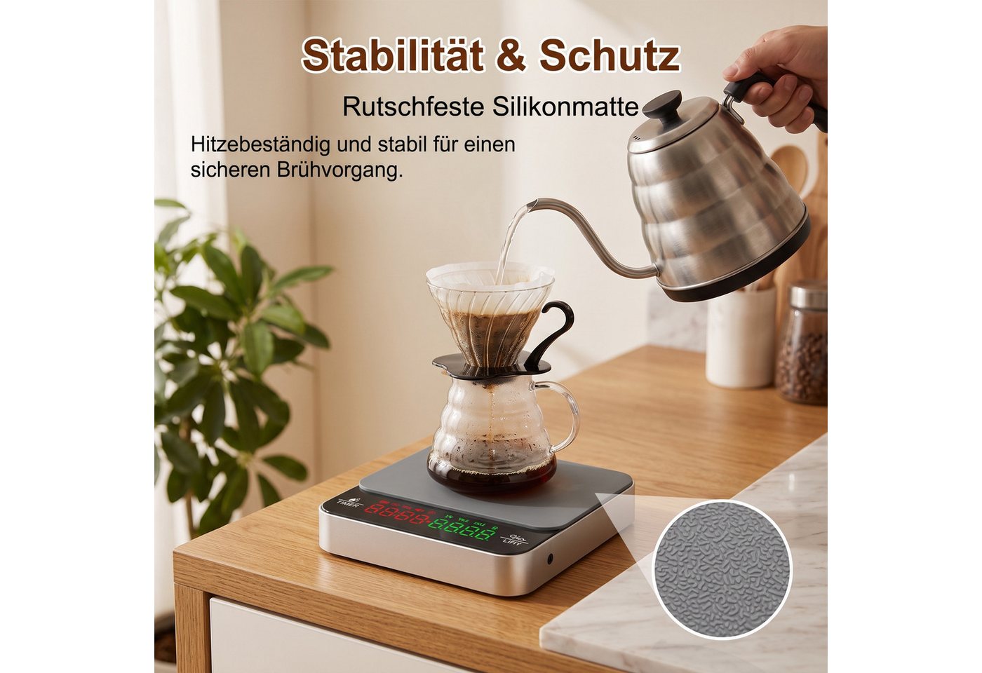 AIMAX Feinwaage Kaffeewaage 0,1 g genau mit Timer und USB-Akku, (haushaltswaage digital für die küche, küchenwaage digital gramm genau), küchenwaage 0 1g genau,digitale waage küche Bild 4