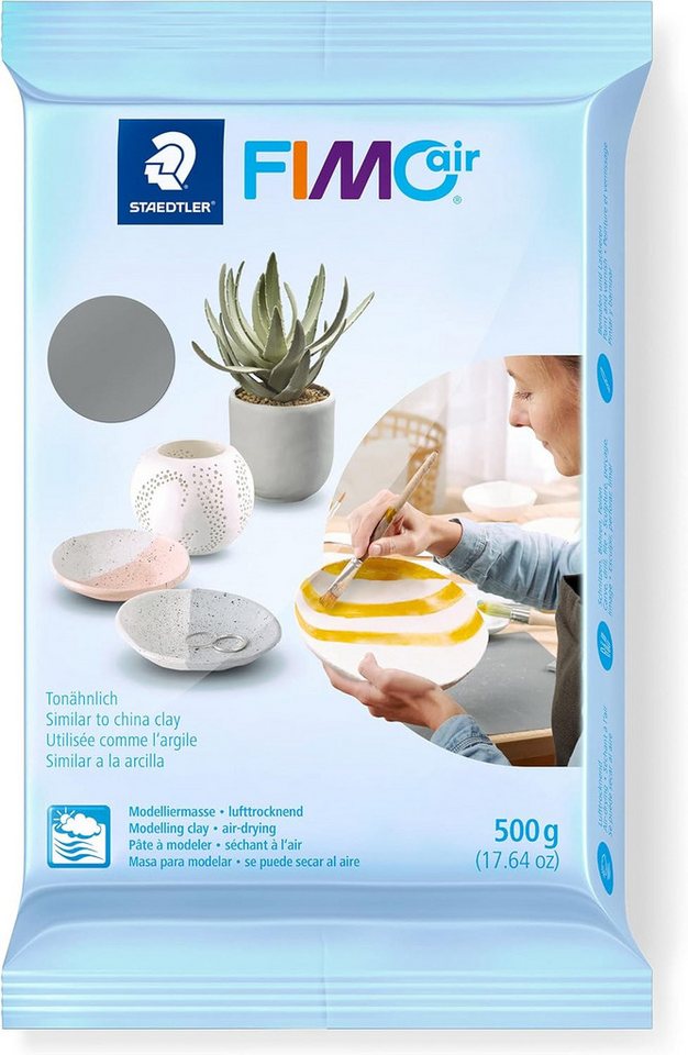 STAEDTLER Modelliermasse lufttrocknende Modelliermasse FIMO air 500g Grau 10 Stück (Mehrfachpackung, 10-tlg., 10x 500g), Kein Brennvorgang erforderlich – härtet an der Luft aus