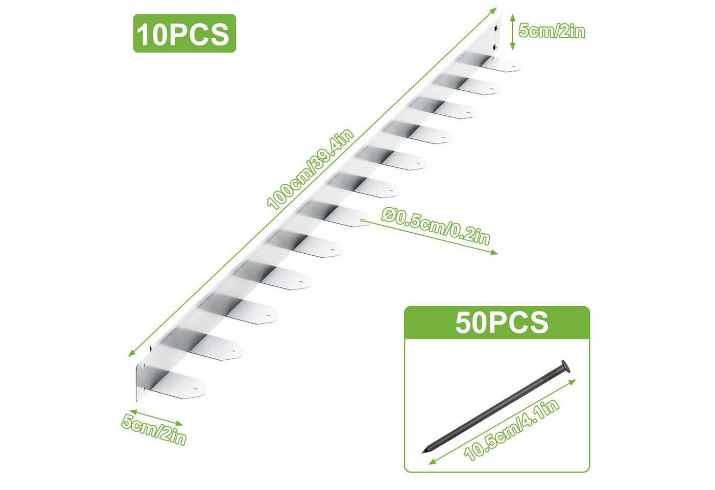 FIVMEN Beetumrandung Rasenkante Gartenkantenplatte 5cm/10cm Hoch aus Metall, Silber, Verzinkt Rasenbleche Mähkante Flexible Rasen Umrandung 5m/10m Lang Bild 2