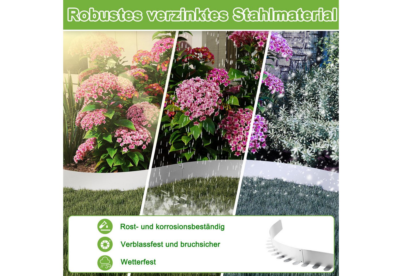 FIVMEN Beetumrandung Rasenkante Gartenkantenplatte 5cm/10cm Hoch aus Metall, Silber, Verzinkt Rasenbleche Mähkante Flexible Rasen Umrandung 5m/10m Lang Bild 3