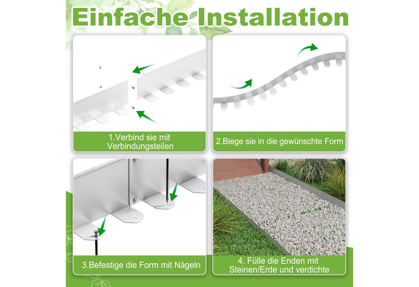 FIVMEN Beetumrandung Rasenkante Gartenkantenplatte 5cm/10cm Hoch aus Metall, Silber, Verzinkt Rasenbleche Mähkante Flexible Rasen Umrandung 5m/10m Lang Bild 4