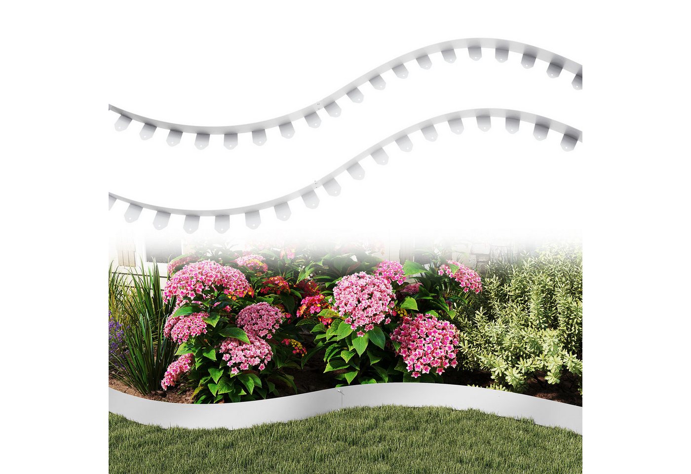 FIVMEN Beetumrandung Rasenkante Gartenkantenplatte 5cm/10cm Hoch aus Metall, Silber, Verzinkt Rasenbleche Mähkante Flexible Rasen Umrandung 5m/10m Lang Bild 5