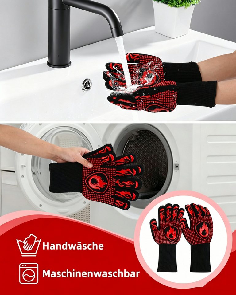 Forrlite Grillhandschuhe Hitzebeständige Handschuhe zum Grillen, Kochen und Backen, (Hitzebeständige Grill- & Ofenhandschuhe für Küche, Backen, BBQ – Schutz vor Verbrennungen und heiße Töpfe sicher greifen) Bild 2