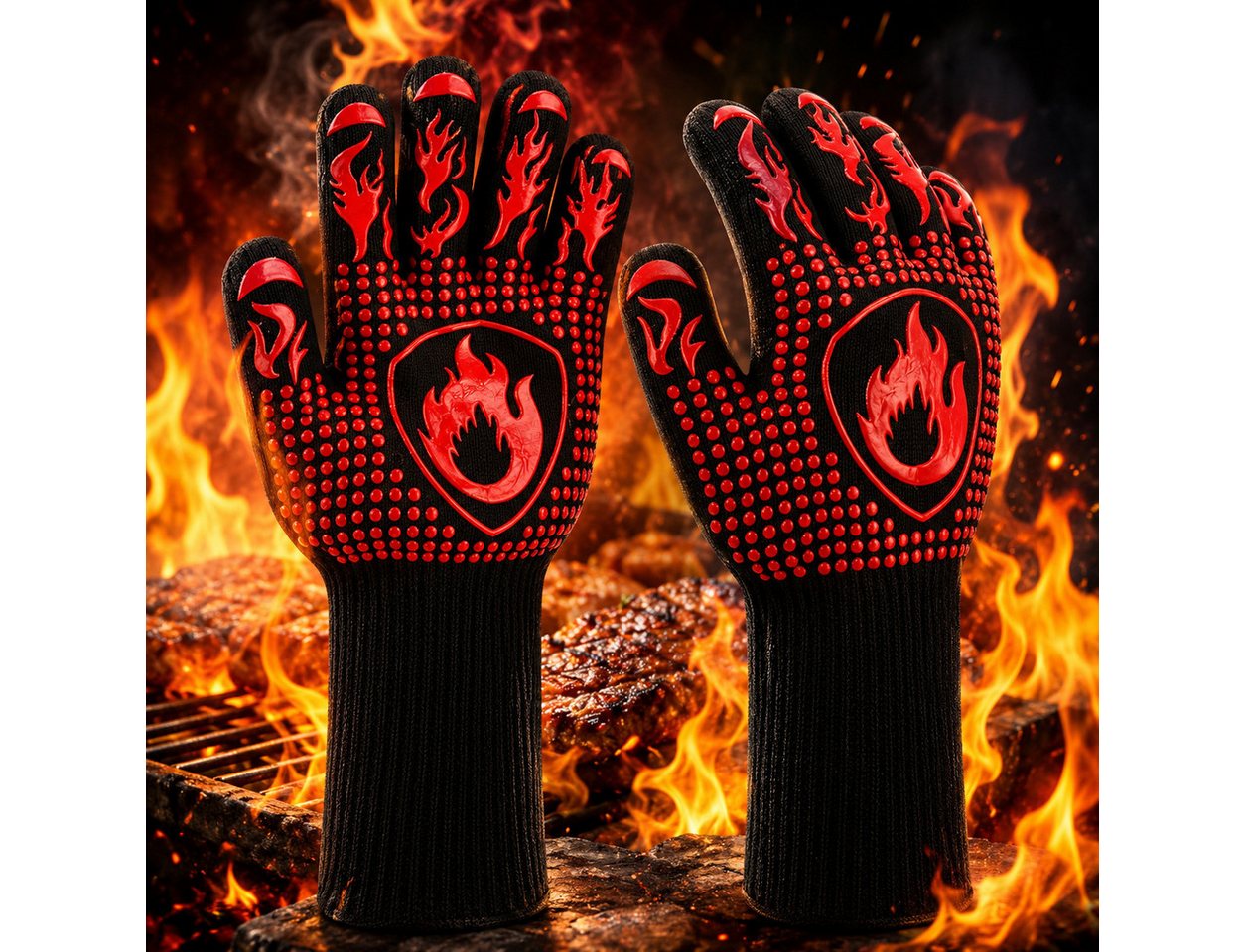Forrlite Grillhandschuhe Hitzebeständige Handschuhe zum Grillen, Kochen und Backen, (Hitzebeständige Grill- & Ofenhandschuhe für Küche, Backen, BBQ – Schutz vor Verbrennungen und heiße Töpfe sicher greifen) Bild 4
