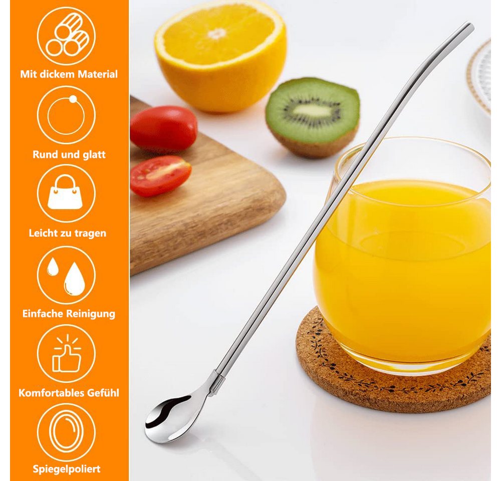 FOUORTUNATE-BEE Trinkhalme 10 Stück Edelstahl Trinkhalme Trinkhalmlöffel Löffelstrohhalme, (Wiederverwendbare Löffelhalme mit 2 Stück Strohhalm Reinigungsbürste, für Smoothies, Milchshakes, Cocktail, Kaffee) Bild 4