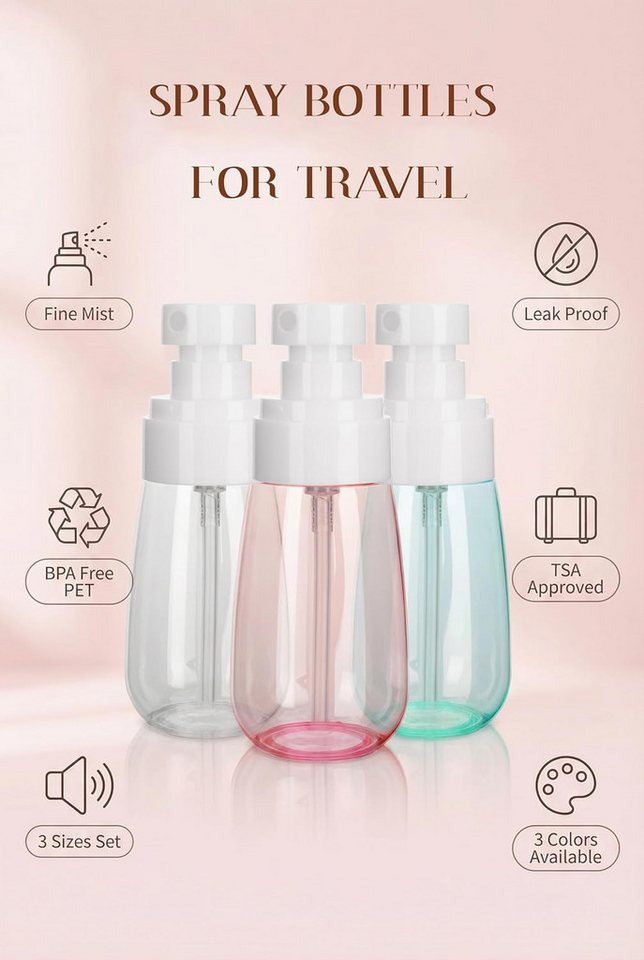 FELIXLEO Sprühflasche 3x 60ml Klein Spruehflasche Reiseflaschen Leer Spray Bottle Set, (1-tlg)