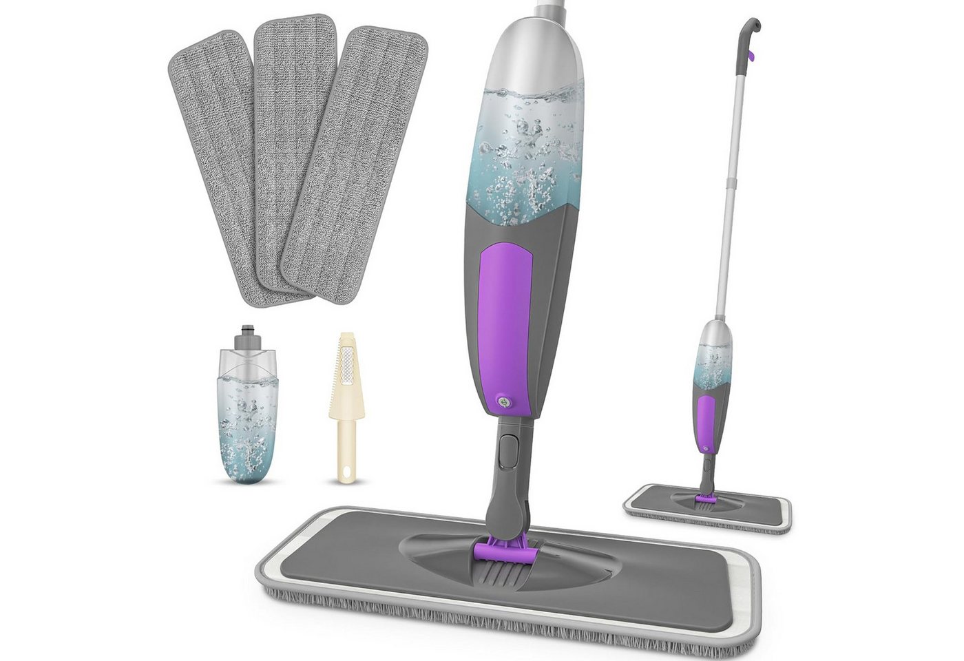 HUGERSTONE Sprühwischer Wischmopp mit 550ml Wassertank, Bodenwischer mit Sprühfunktion, Grau (360 Grad Rotierender Wischmopp für alle Böden) Nass und Trockenwischer mit 3 Waschbaren Mikrofaser Pads Bild 2