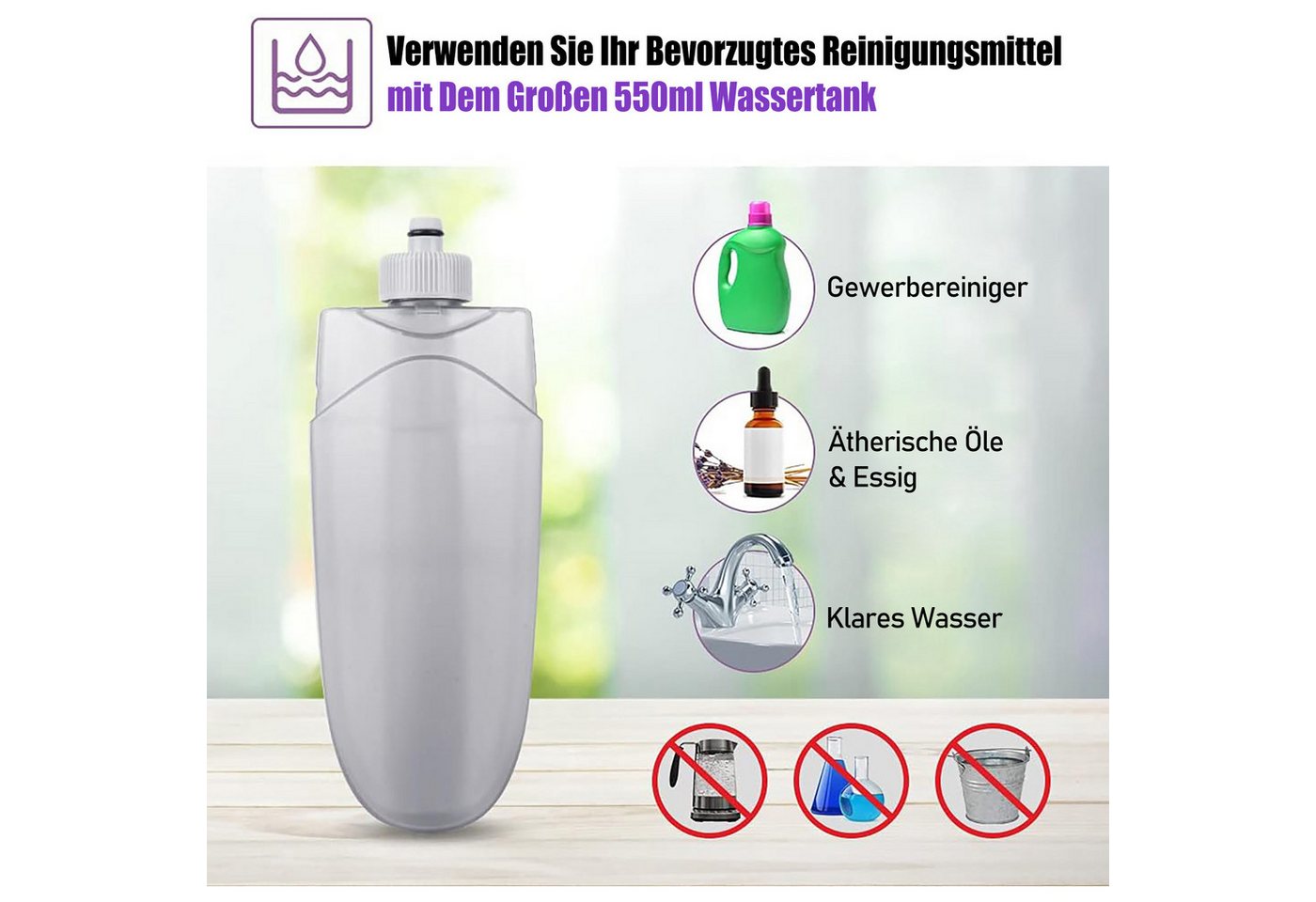 HUGERSTONE Sprühwischer Wischmopp mit 550ml Wassertank, Bodenwischer mit Sprühfunktion, Grau (360 Grad Rotierender Wischmopp für alle Böden) Nass und Trockenwischer mit 3 Waschbaren Mikrofaser Pads Bild 3