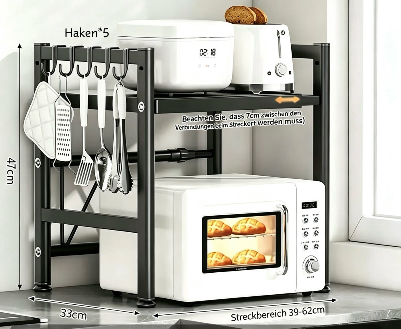 HoyoLee Handels GmbH Regalelement Küchenregal Mikrowellenregal 2-stöckig Länge verstellbar Bild 2