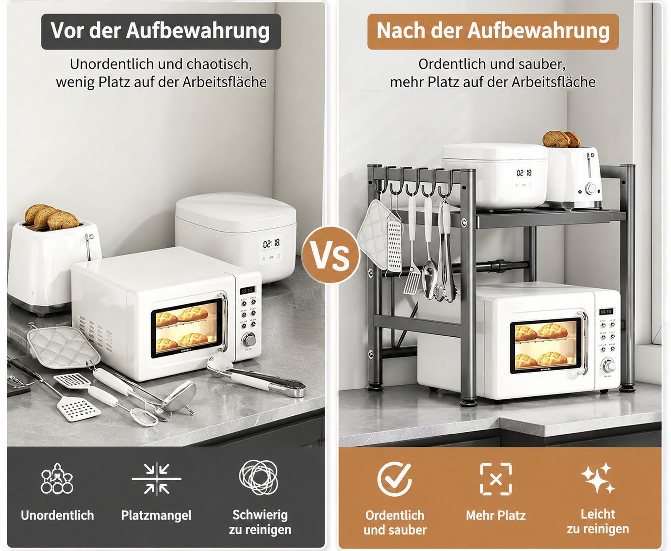 HoyoLee Handels GmbH Regalelement Küchenregal Mikrowellenregal 2-stöckig Länge verstellbar Bild 4