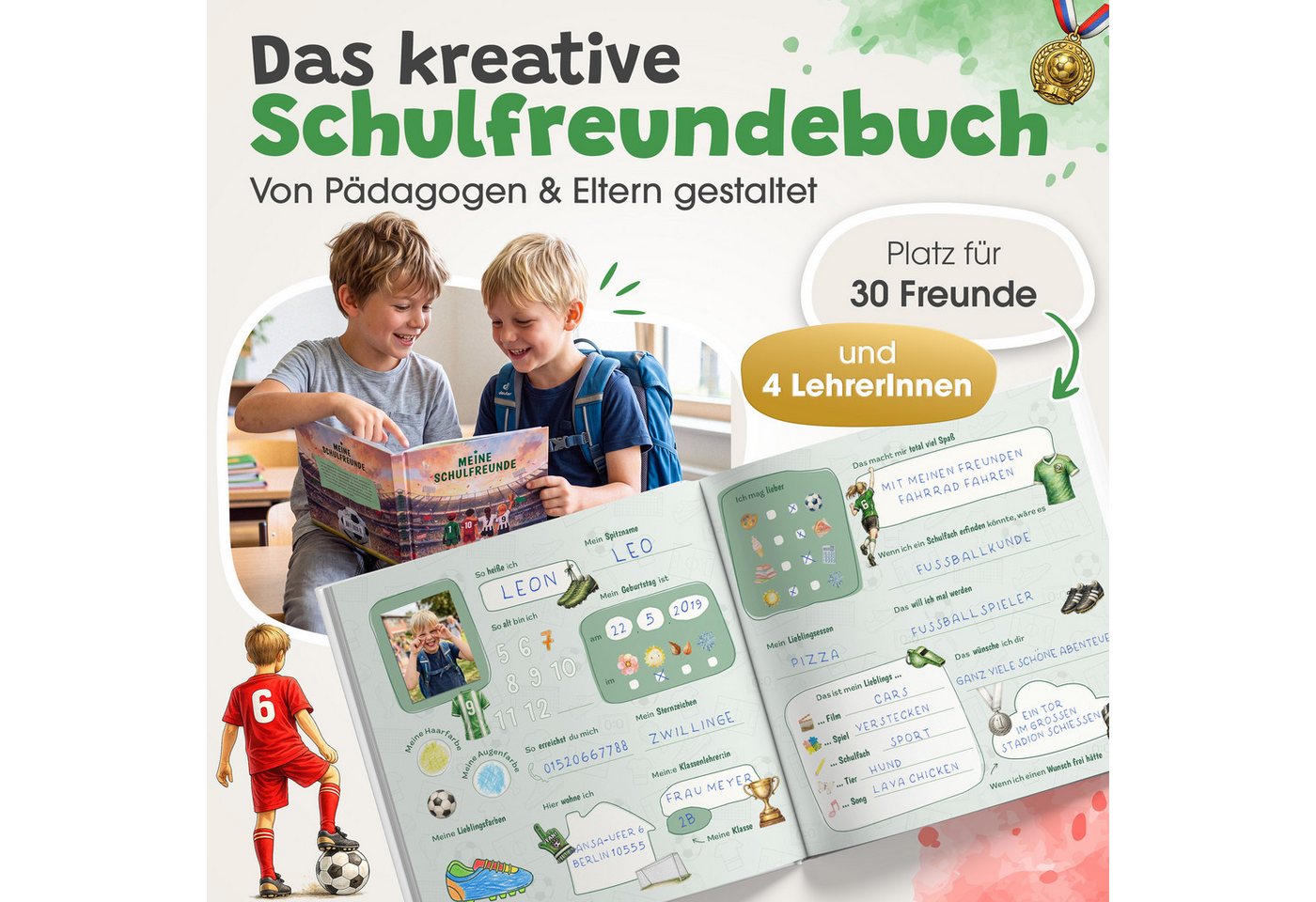 Eulentaler Freundebuch Junge (Schule) I von Pädagogen gestaltet, Autos, Monstertrucks & Goldprägung, Geschenk für Schulkinder