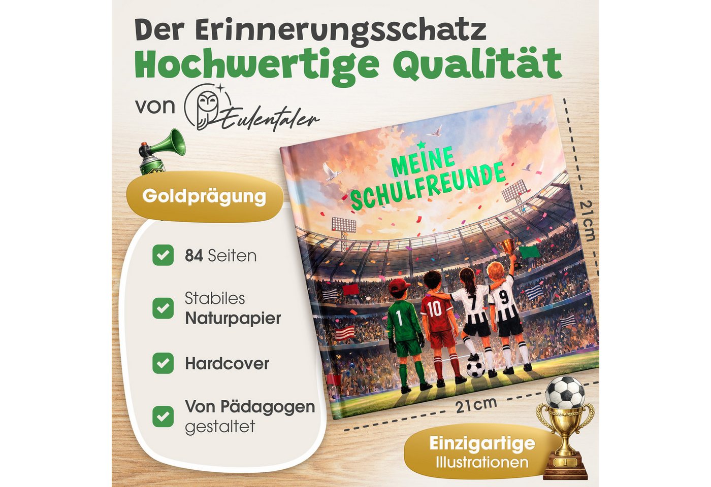 Eulentaler Freundebuch Junge (Schule) I von Pädagogen gestaltet, Autos, Monstertrucks & Goldprägung, Geschenk für Schulkinder Bild 4