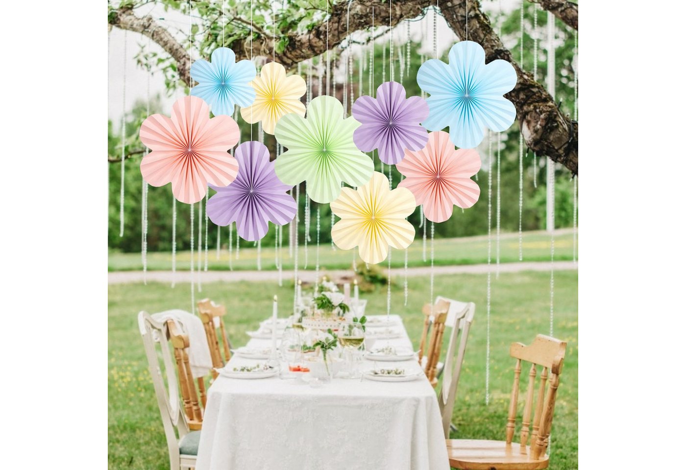Bomiclss Papierdekoration 9 Stück Papierblumen Party deko, Papierfächer deko, Papier fächer, Dekoration Hanging für Party Hochzeit Geburtstag Festival Tischdeko