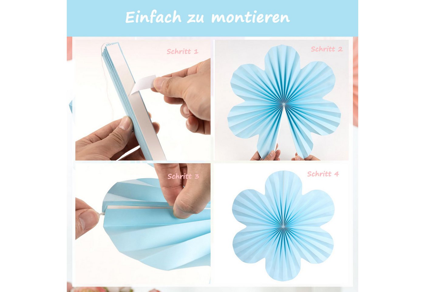 Bomiclss Papierdekoration 9 Stück Papierblumen Party deko, Papierfächer deko, Papier fächer, Dekoration Hanging für Party Hochzeit Geburtstag Festival Tischdeko Bild 2