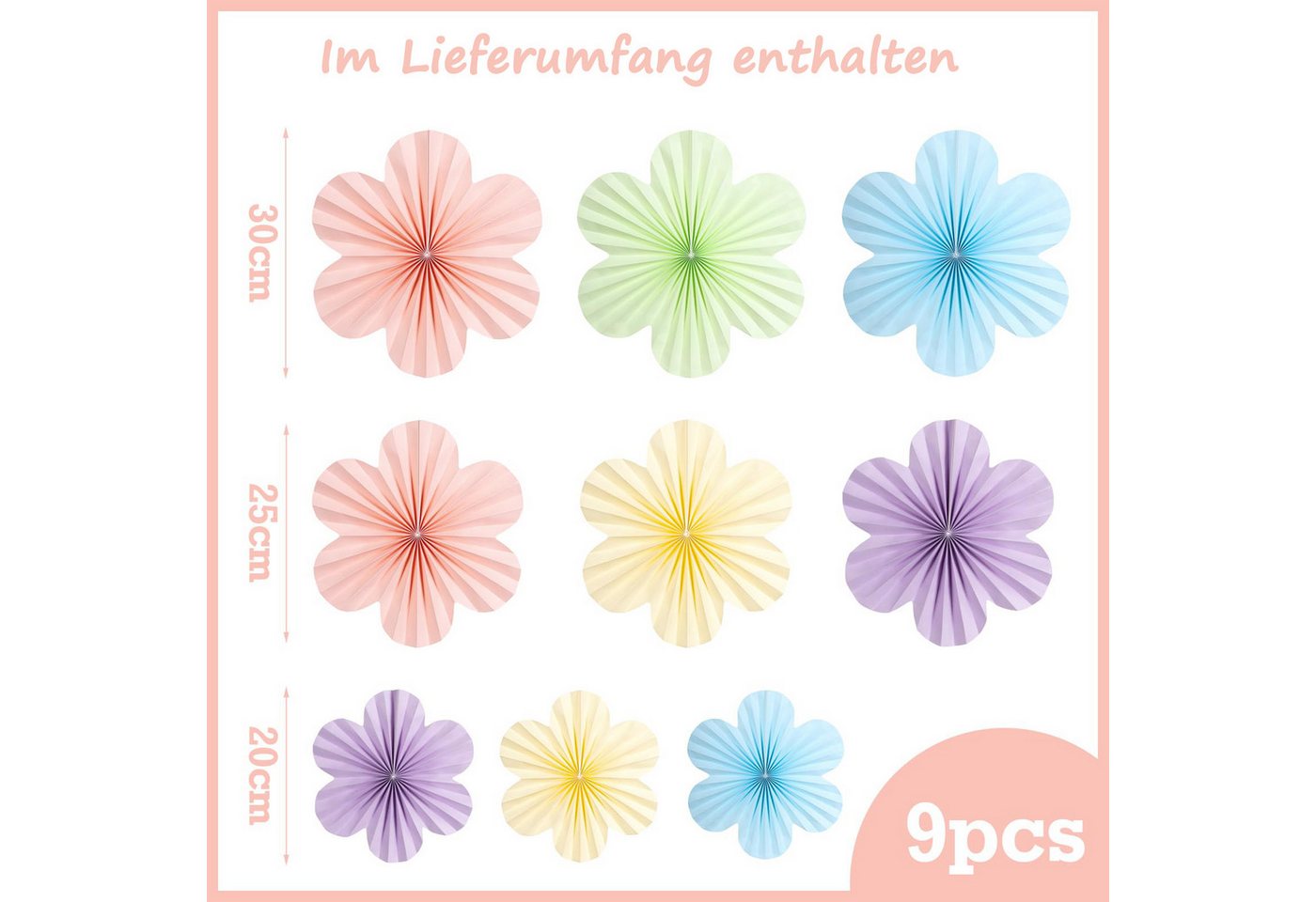 Bomiclss Papierdekoration 9 Stück Papierblumen Party deko, Papierfächer deko, Papier fächer, Dekoration Hanging für Party Hochzeit Geburtstag Festival Tischdeko Bild 5