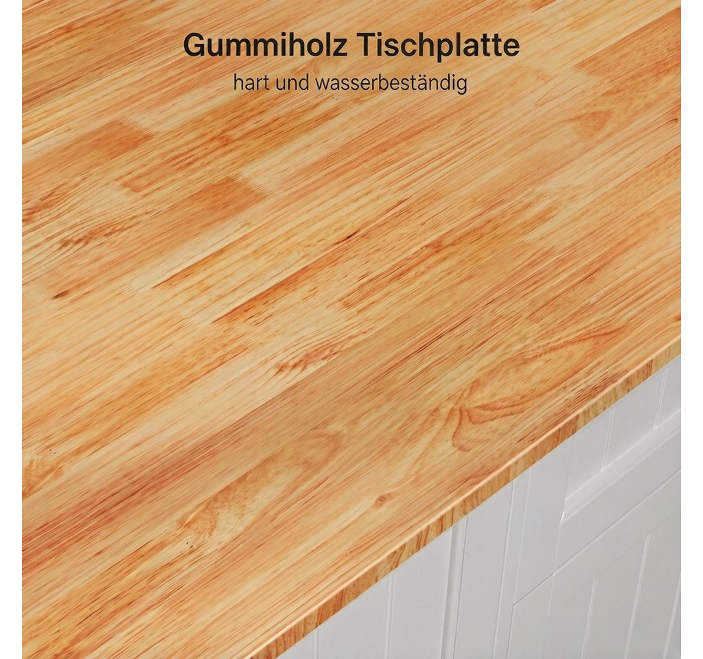 Blishom Küchenwagen Kücheninsel mit Rollen, Klappplatte, 130×75×88 cm, mit Schublade, Gewürzregal und feststellbaren Rollen Bild 2