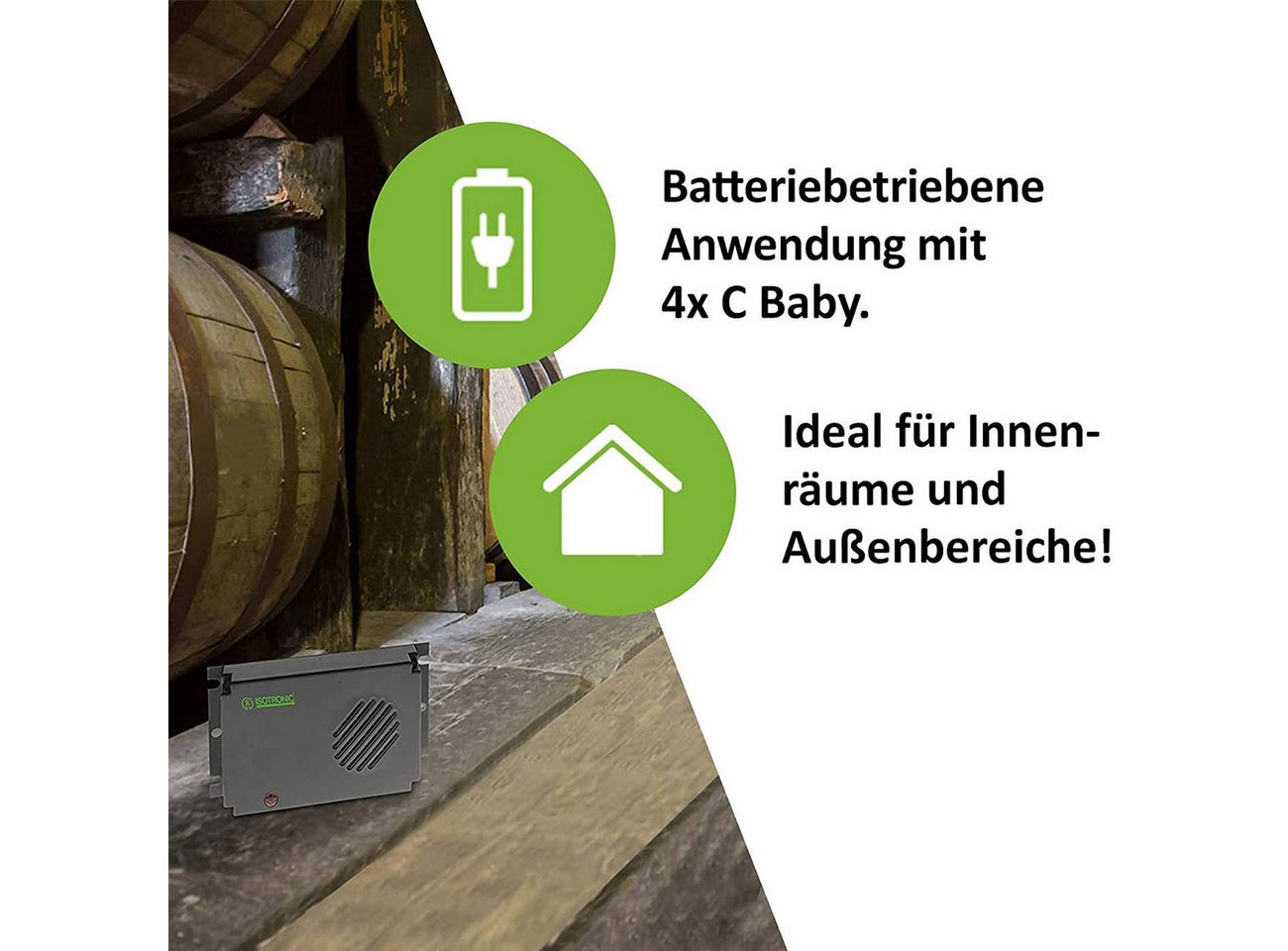 ISOTRONIC Ultraschall-Tierabwehr Mobiler Ultraschall Vertreiber, Mäuse & Ratten Abwehr, Batterie, 40m², 2-tlg., 1er/2er-Set, Batterie-Ultraschall-Abwehr gegen Mäuse & Ratten für bis zu 40m² Bild 4