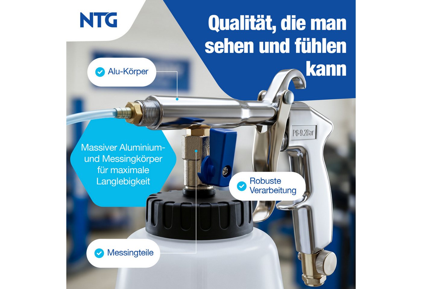 NTG Nutzfahrzeug Technik GmbH Hochdruckpistole Druckluft Reinigungspistole 1L Tornado Tiefenreinigung, (5-tlg), mit Tornado-Effekt und Vortex Verwirbelungsdüse Bild 2