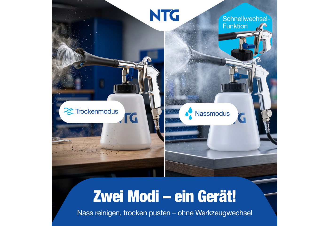 NTG Nutzfahrzeug Technik GmbH Hochdruckpistole Druckluft Reinigungspistole 1L Tornado Tiefenreinigung, (5-tlg), mit Tornado-Effekt und Vortex Verwirbelungsdüse Bild 5
