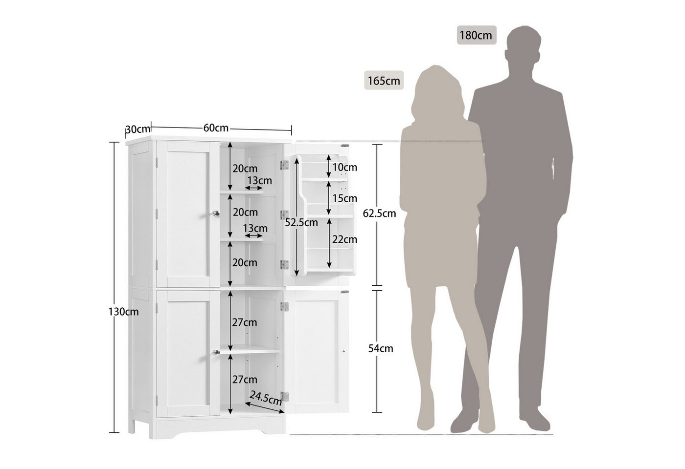 TEENFON Hochschrank Küchenschränke, viertüriger Multifunktionsschrank, weiß (1-St)