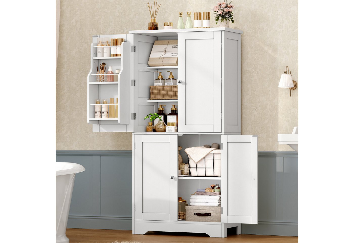 TEENFON Hochschrank Küchenschränke, viertüriger Multifunktionsschrank, weiß (1-St) Bild 3