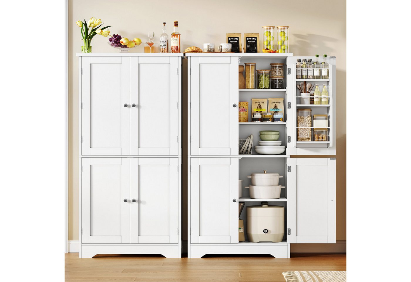 TEENFON Hochschrank Küchenschränke, viertüriger Multifunktionsschrank, weiß (1-St) Bild 5