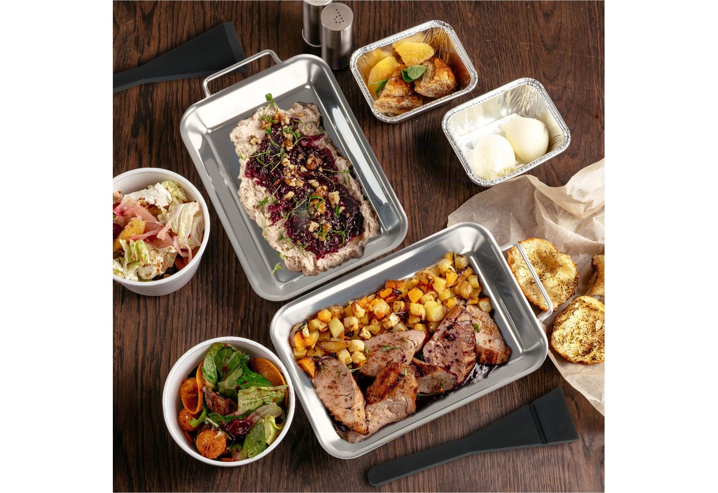 Gravidus Grillpfanne 2er Set Edelstahl Grillpfannen ideal für Gemüse Fleisch Fisch Grillgut Bild 4