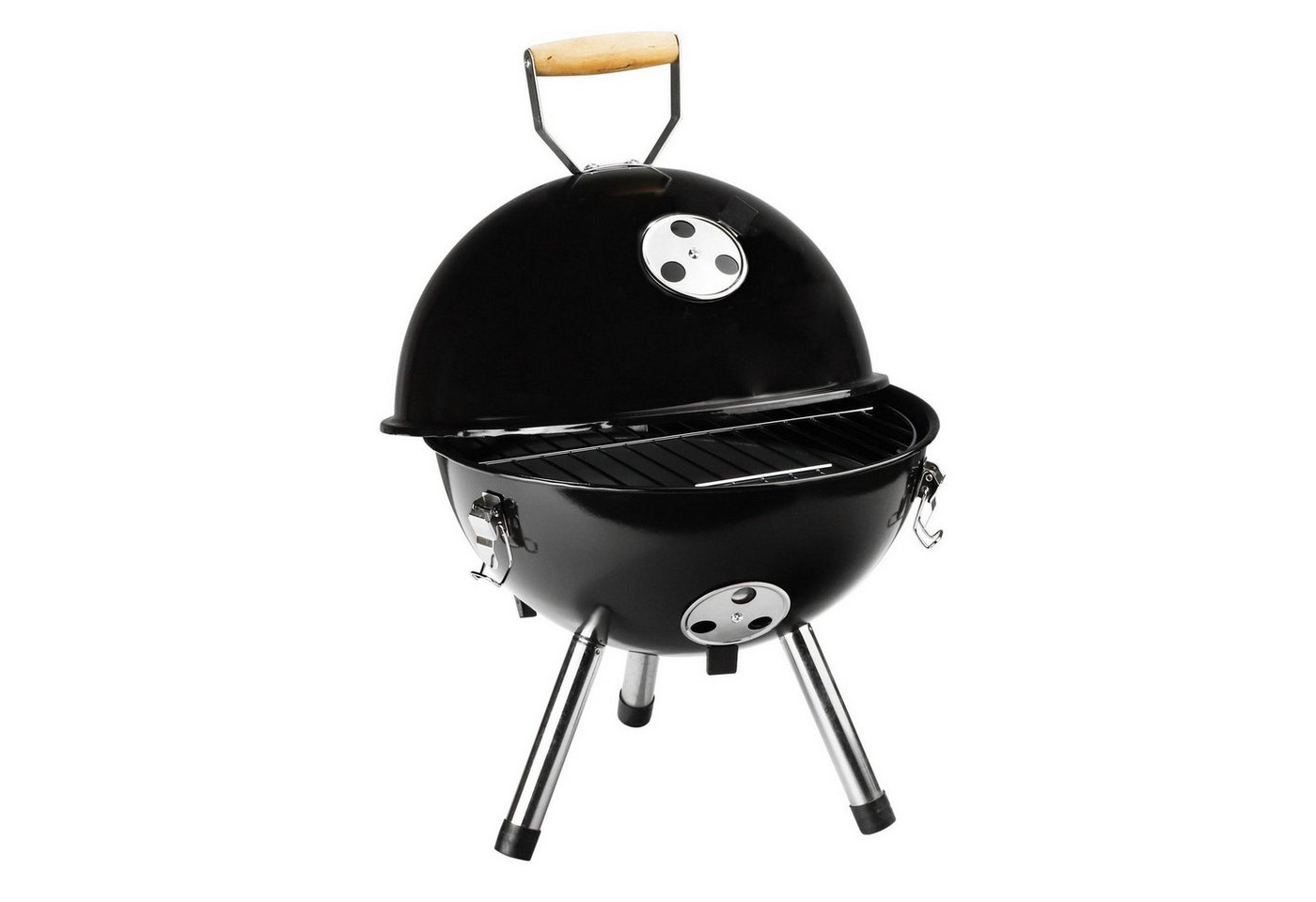 Haushalt International Holzkohlegrill Mini-Kugelgrill Ø 32 cm Grill Kugelgrill, Grillrost : 29 cm, Schwarz, optimale Luftzirkulation