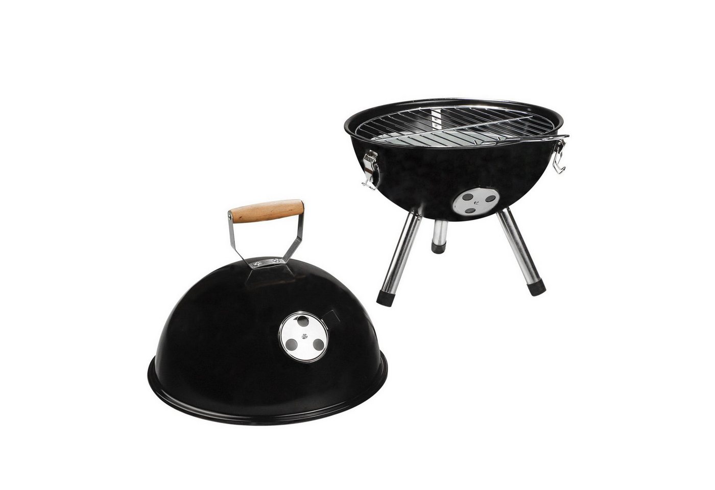 Haushalt International Holzkohlegrill Mini-Kugelgrill Ø 32 cm Grill Kugelgrill, Grillrost : 29 cm, Schwarz, optimale Luftzirkulation Bild 2