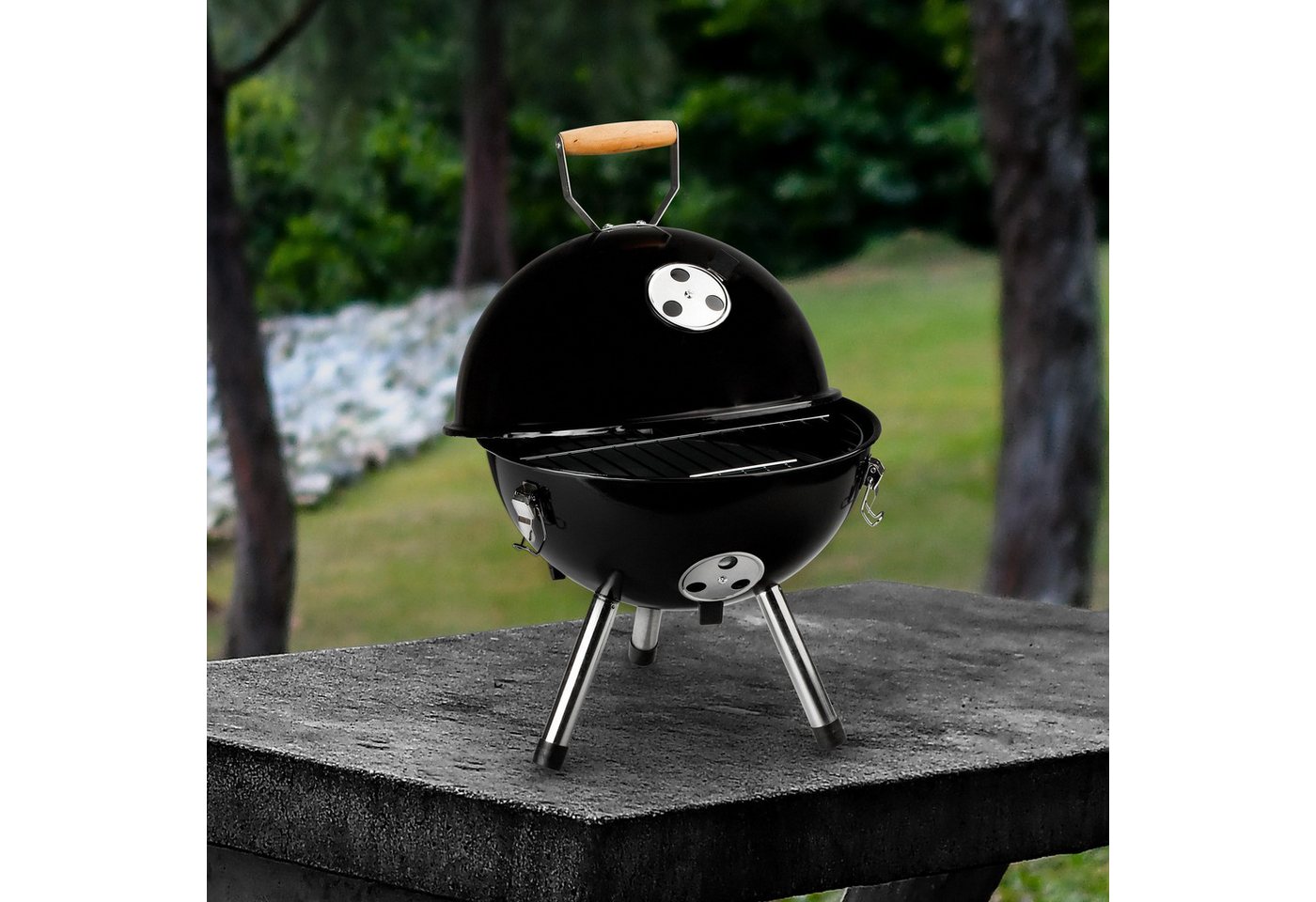 Haushalt International Holzkohlegrill Mini-Kugelgrill Ø 32 cm Grill Kugelgrill, Grillrost : 29 cm, Schwarz, optimale Luftzirkulation Bild 5