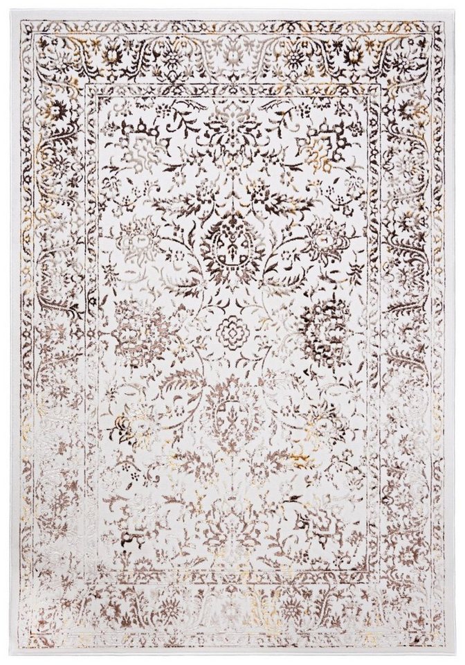 Mazovia Designteppich Vintage Teppich für Wohnzimmer - Glänzende - Creme Beige mit Gold, 80 x 150 cm, Glänzende Vintage, Höhe 10 mm, Kurzflor - niedrige Florhöhe, Weich Bild 3