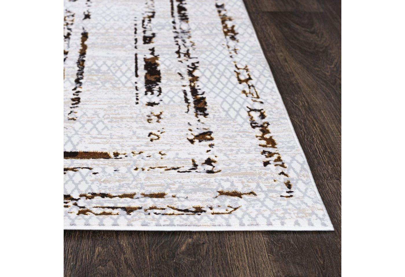 Mazovia Designteppich Modern Teppich für Wohnzimmer - Glänzende Beige Creme mit Gold, 80 x 150 cm Bild 2