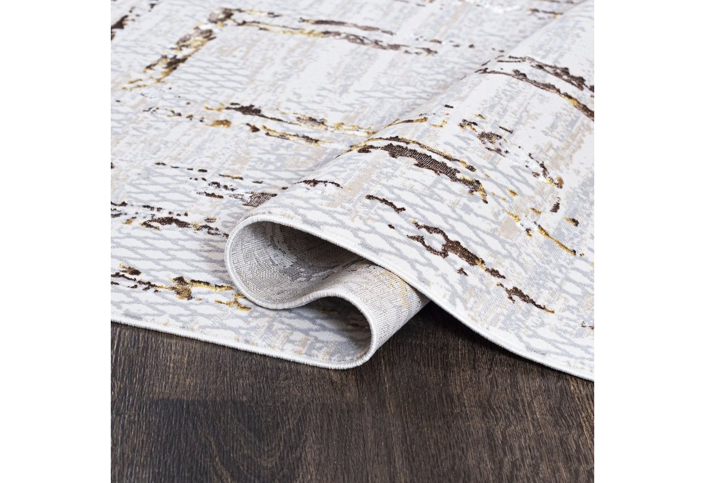 Mazovia Designteppich Modern Teppich für Wohnzimmer - Glänzende Beige Creme mit Gold, 80 x 150 cm Bild 3