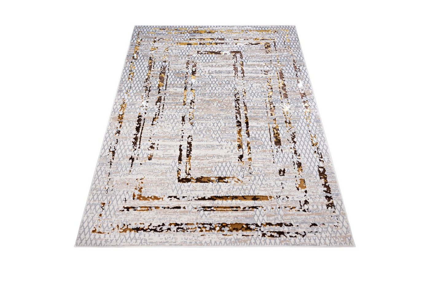 Mazovia Designteppich Modern Teppich für Wohnzimmer - Glänzende Beige Creme mit Gold, 80 x 150 cm Bild 5