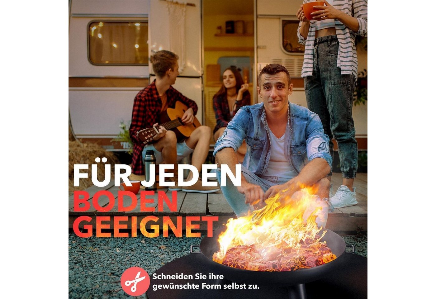 EVOCAMP Bodenschutzmatte feuerfeste Unterlage, für Grill, Brandschutz bis zu 982 °C, 1-St., Feuerfester Stoff ideal als Feuerschutzmatte oder als Grillunterlage, schwarz 100x100 cm