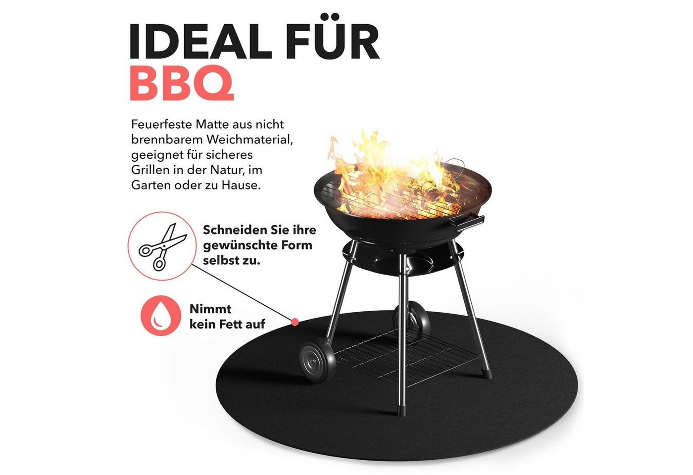 EVOCAMP Bodenschutzmatte feuerfeste Unterlage, für Grill, Brandschutz bis zu 982 °C, 1-St., Feuerfester Stoff ideal als Feuerschutzmatte oder als Grillunterlage, schwarz 100x100 cm Bild 2