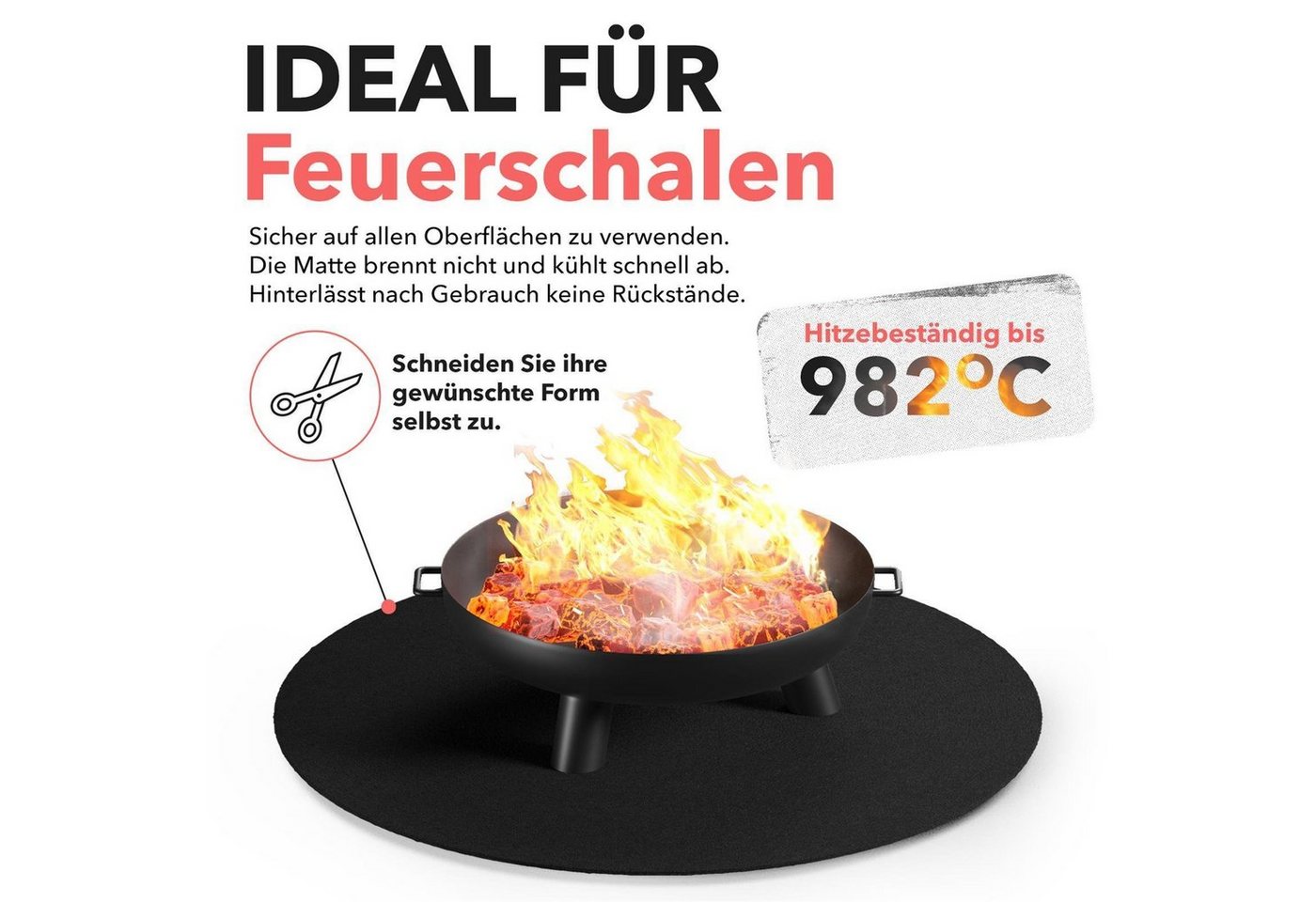 EVOCAMP Bodenschutzmatte feuerfeste Unterlage, für Grill, Brandschutz bis zu 982 °C, 1-St., Feuerfester Stoff ideal als Feuerschutzmatte oder als Grillunterlage, schwarz 100x100 cm Bild 4