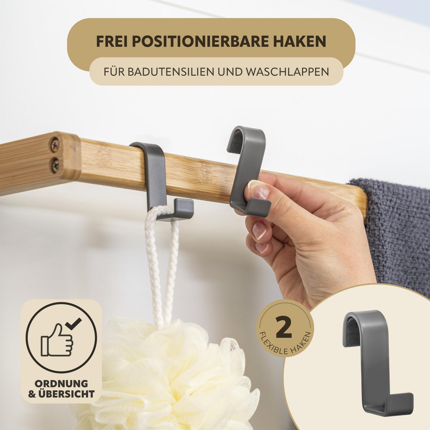 eluno Türregal aus Metall und Bambus, 1 Handtuchstange, 2 Haken Bild 3