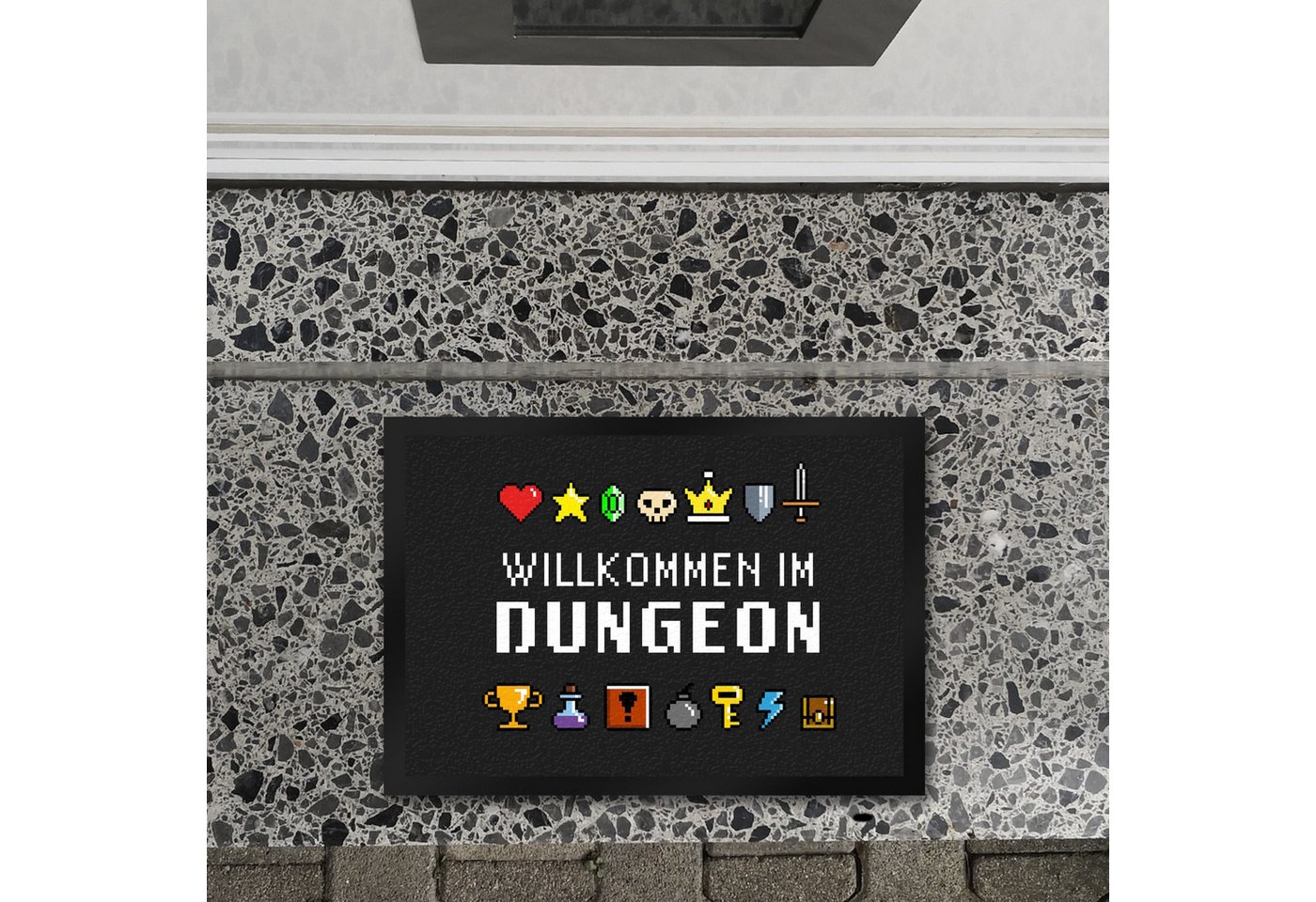 speecheese Fußmatte Willkommen im Dungeon Fußmatte in 35x50 cm für Gamer mit bunten Pixel