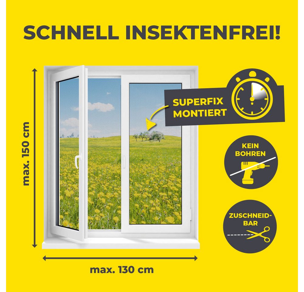 EASYmaxx Insektenschutz-Fensterrahmen Fliegengitter für Fenster mit Magic Click 150 x 130 cm, (2-St), Moskitonetz zuschneidbar, Einfache Montage mit 12 Magneten