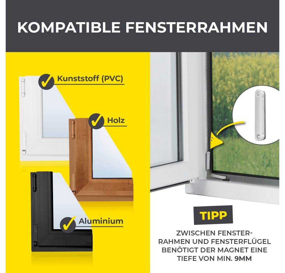EASYmaxx Insektenschutz-Fensterrahmen Insect Protect Insekten- & Pollenschutzgitter 130 x 150 cm, (1-St), Fliegengitter Fenster mit Magnetbefestigung, Einfache Montage Bild 2